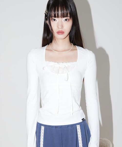 ZIZEMUSEUM（ジゼミュージアム）の「LACE RIBBON TOP (WHITE)（Tops）」