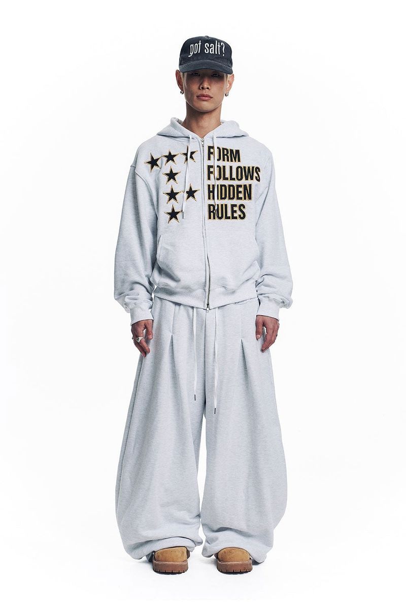 Star Lettering Patch Hoodie Zip-Up - White