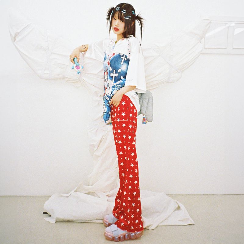 Starry Velvet Bootcut Pants - RED