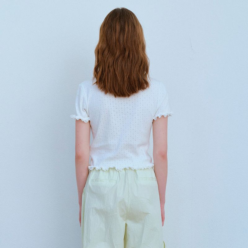 LACE HEM HALF SLEEVE TEE, WHITE