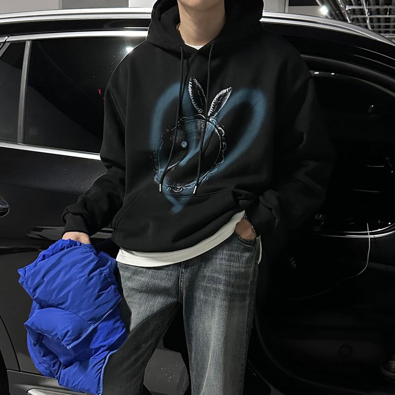 LMN Ditto Rabbit Heart Oversized Fit Wool Napping Hoodie (4 colors)