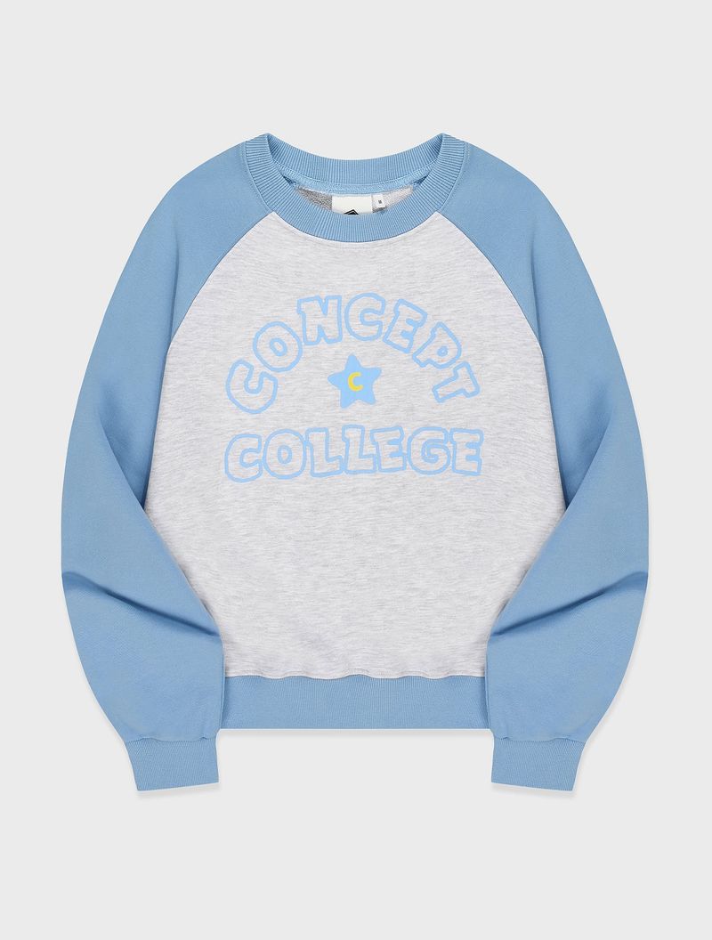 CONCEPT COLLEGE（コンセプトカレッジ）の「ハンドロゴラグランスウェットシャツ / アッシュグレー-スカイブルー [Women]（トップス）」