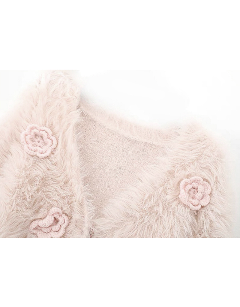 Azelia Rose V-Neck Hair Ornament Cardigan Pink