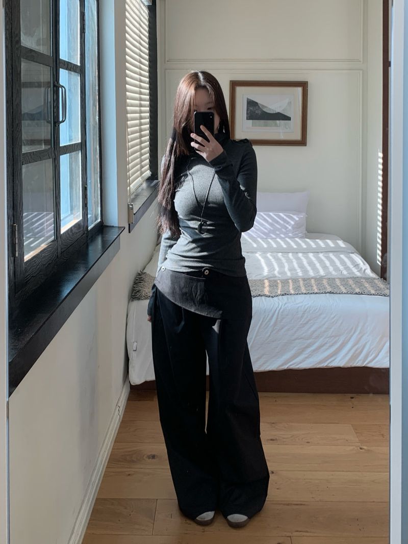 Close Pintuck Wrap Two Button High Waist Long Wide Pants