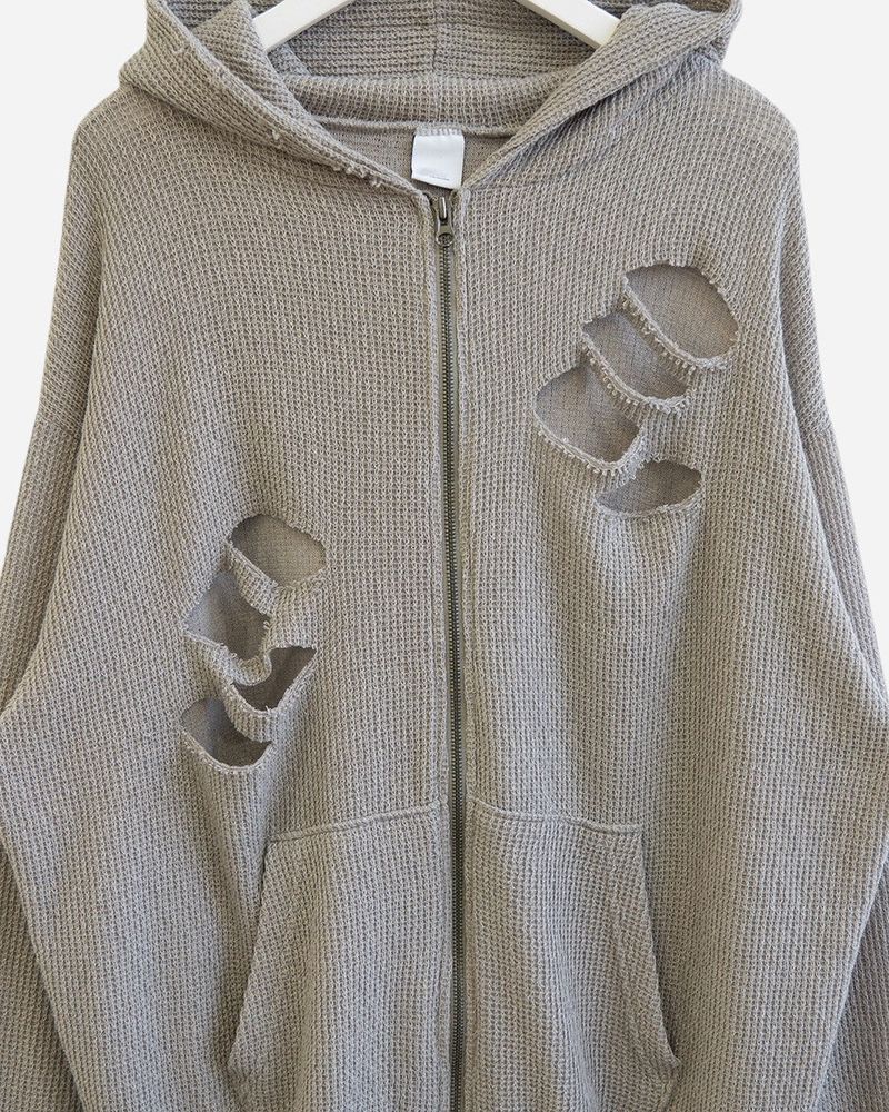 Broken Knit Hooded Zip-Up