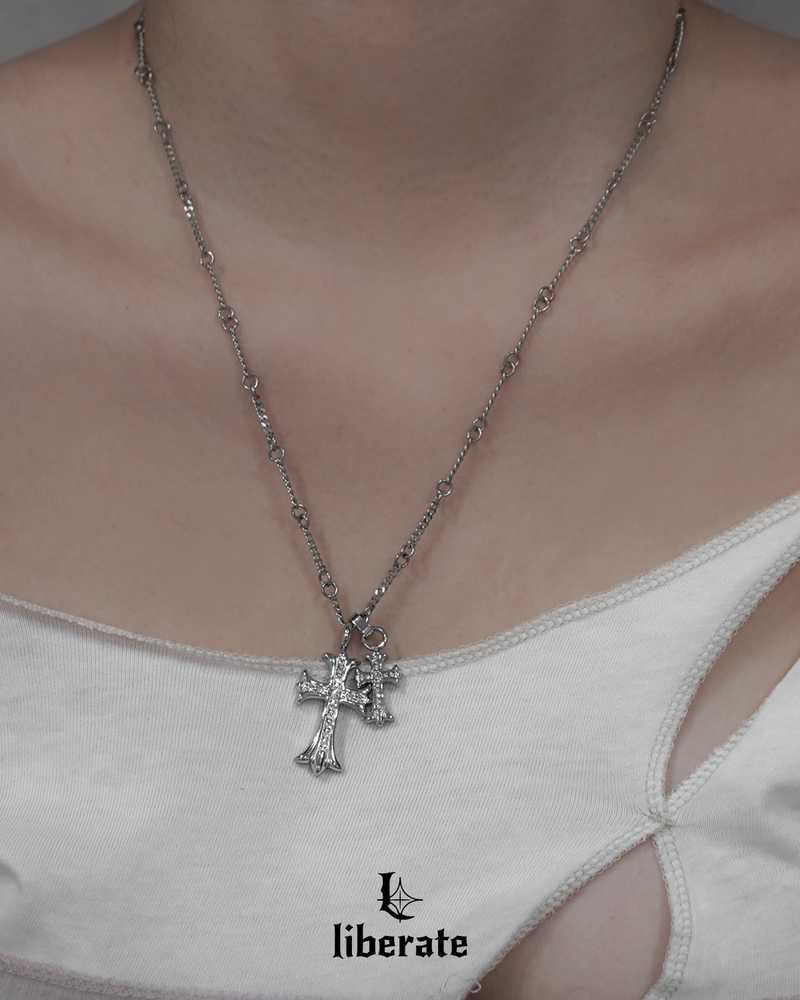 [S.Steel] Cubic Cross Chain Necklace