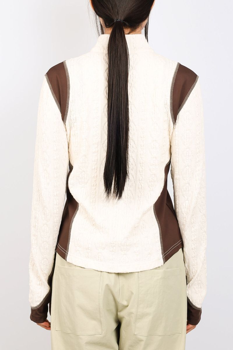 AIR CABLE KNIT HALF 2WAY ZIP UP JACKET-ECRU SIENNA