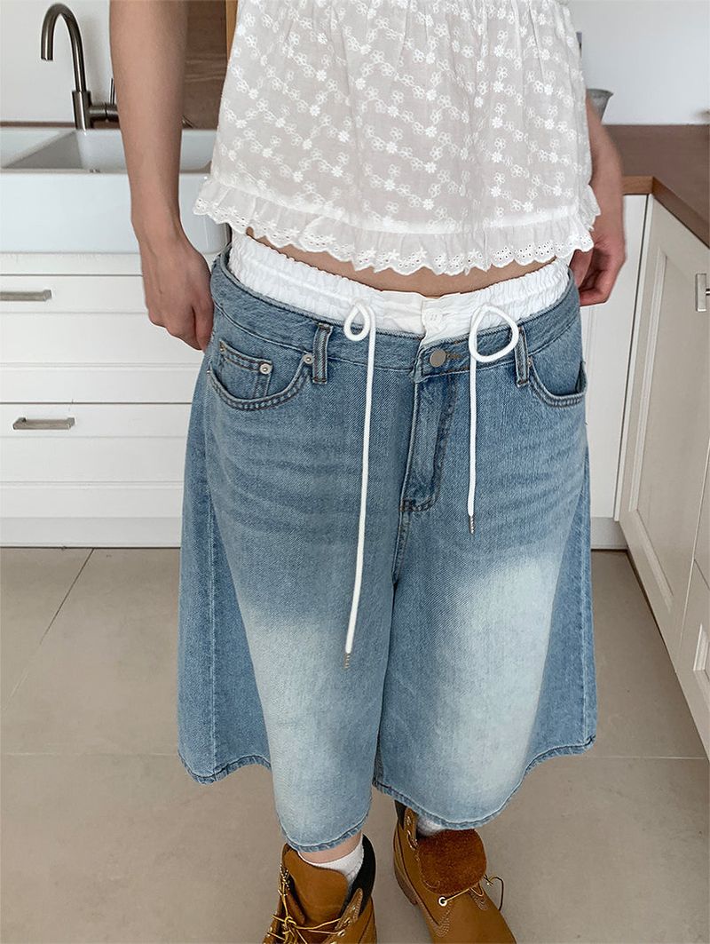 LAYERED BAND BERMUDA JEANS
