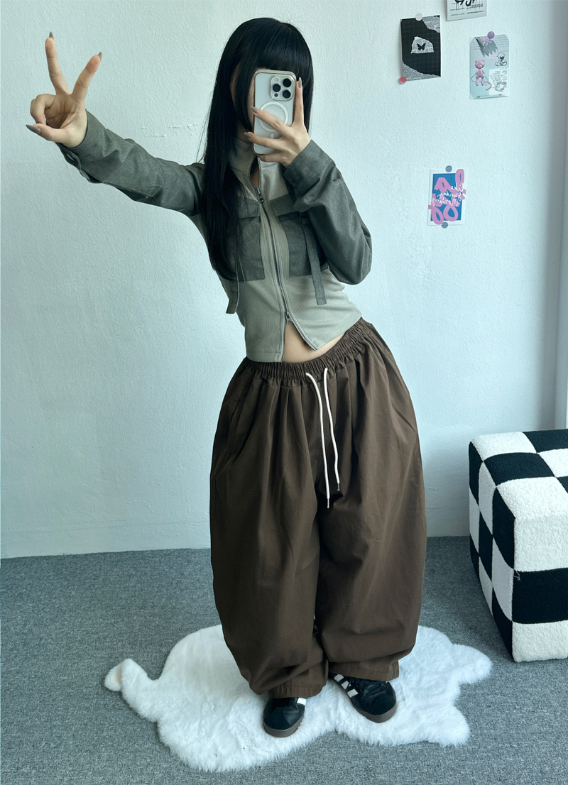 BASIC LINE BALLOON COTTON PANTS💛🤍🖤🤎💚 - 5 COLORS