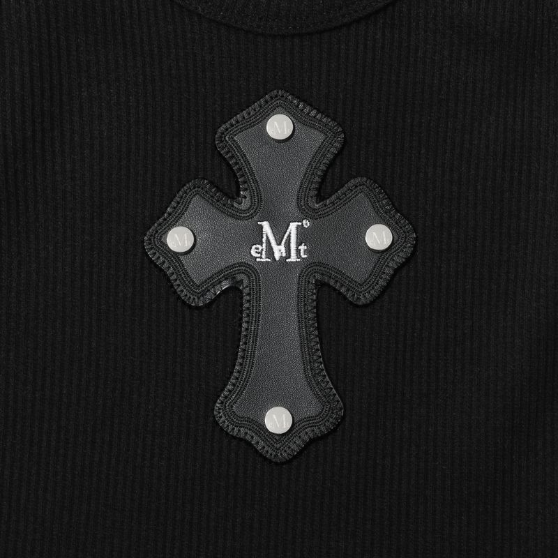 THEO CROSS LEATHER PATCH SLEEVELESS (2Color)