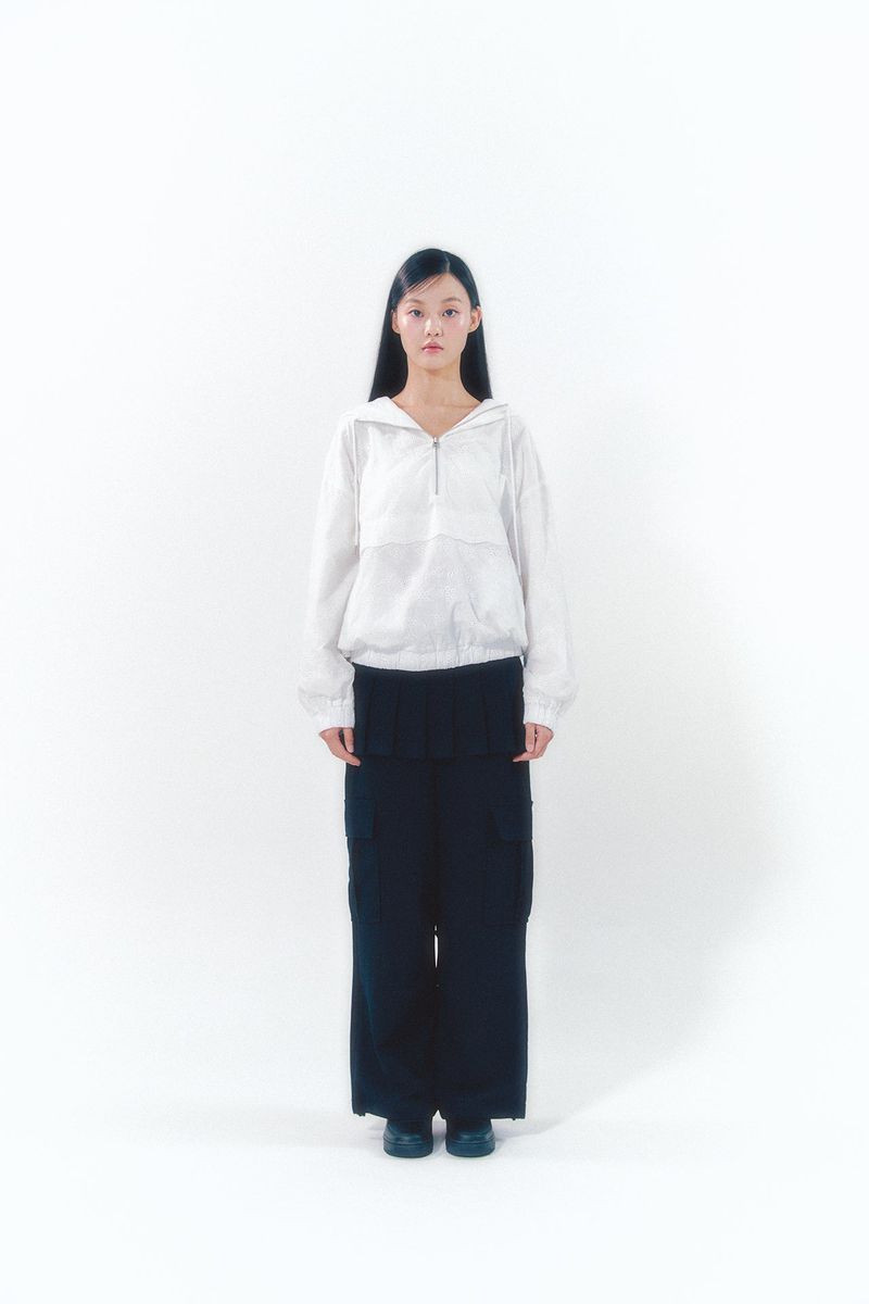 Pleats Skirt Cargo Pants Set Black
