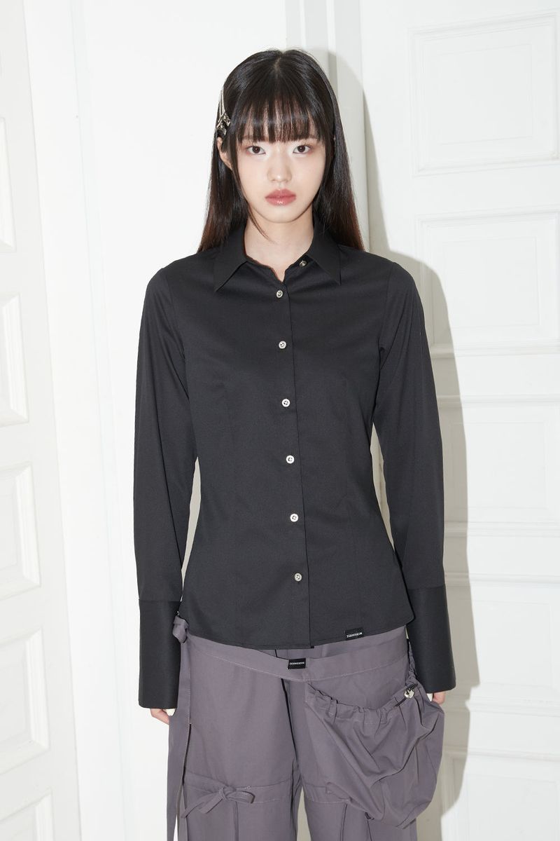 SLIM LINE CUFFS SHIRTS (BLACK)