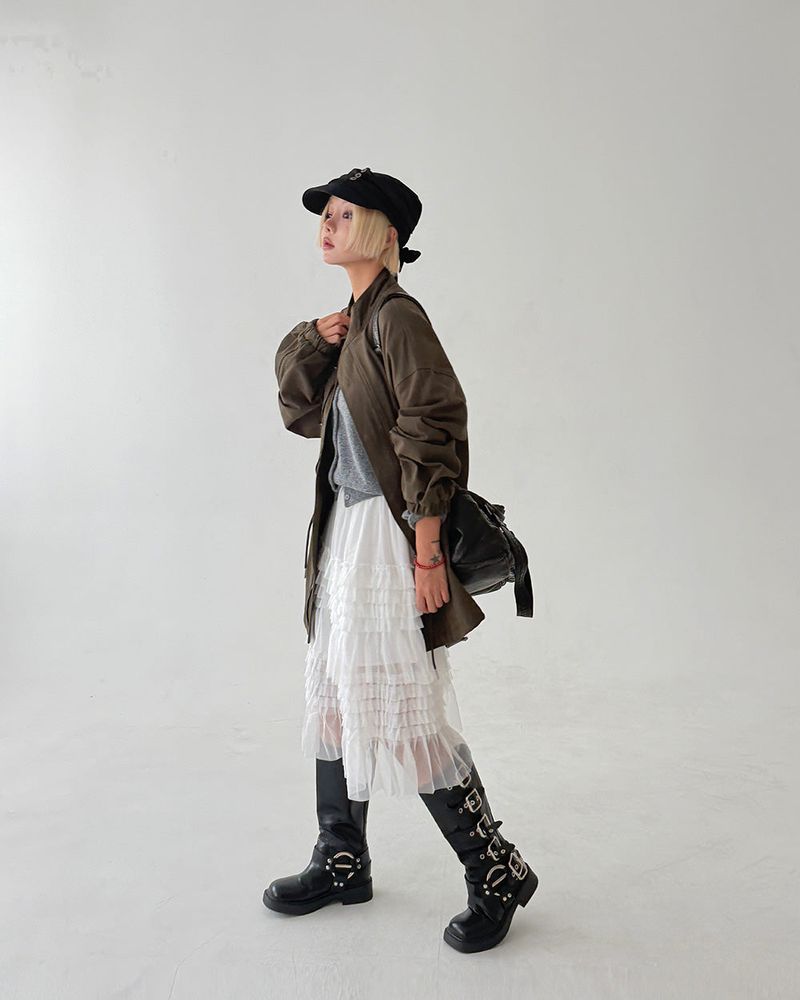 Button shirred back ribbon wrinkle sailor cap