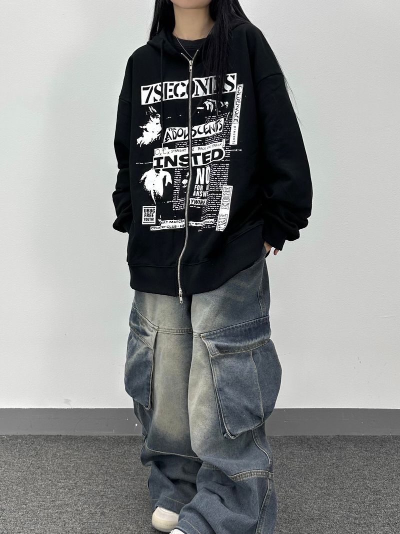 toon hooded zip-up
