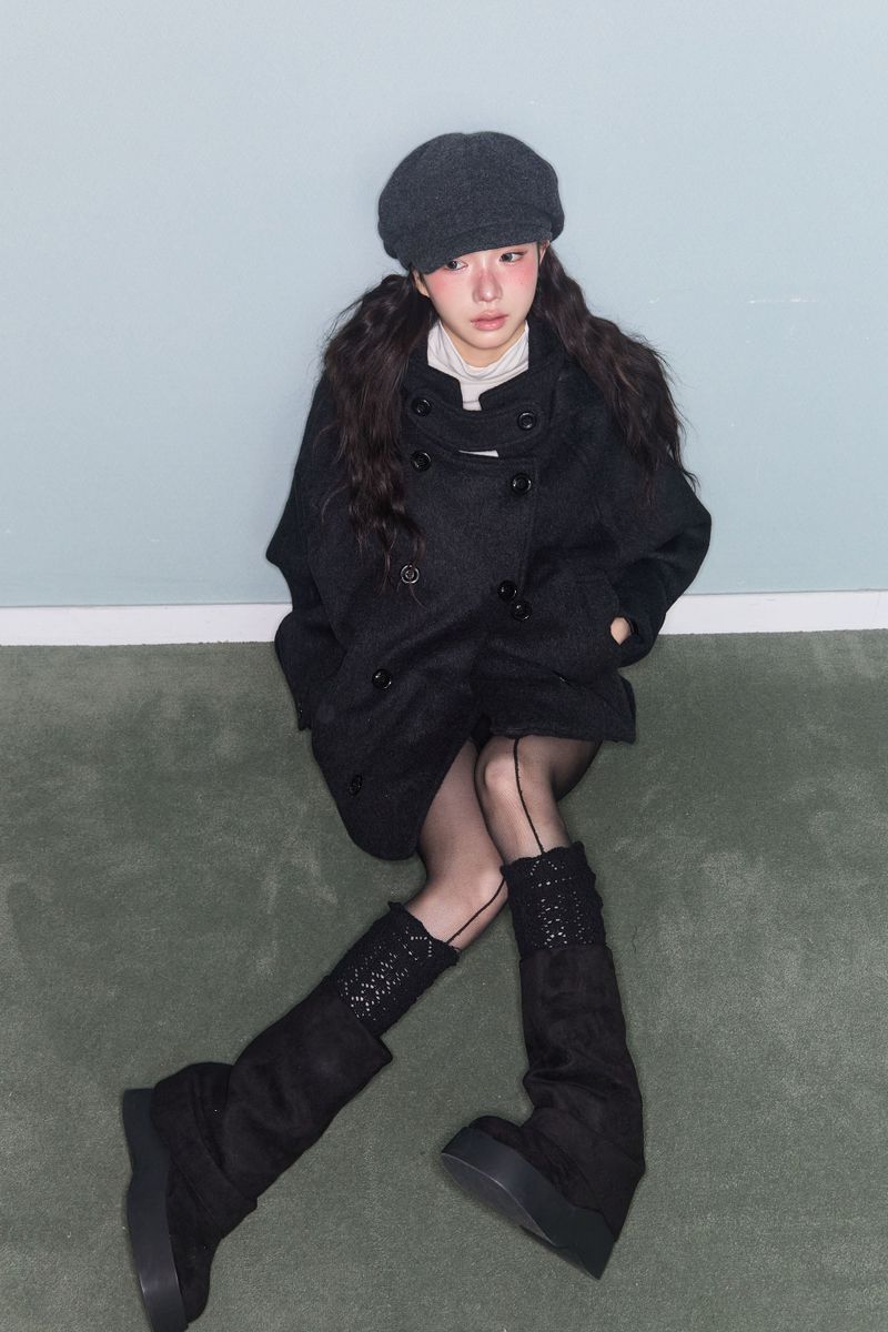 HOODED DOUBLE HALF COAT CHARCOAL