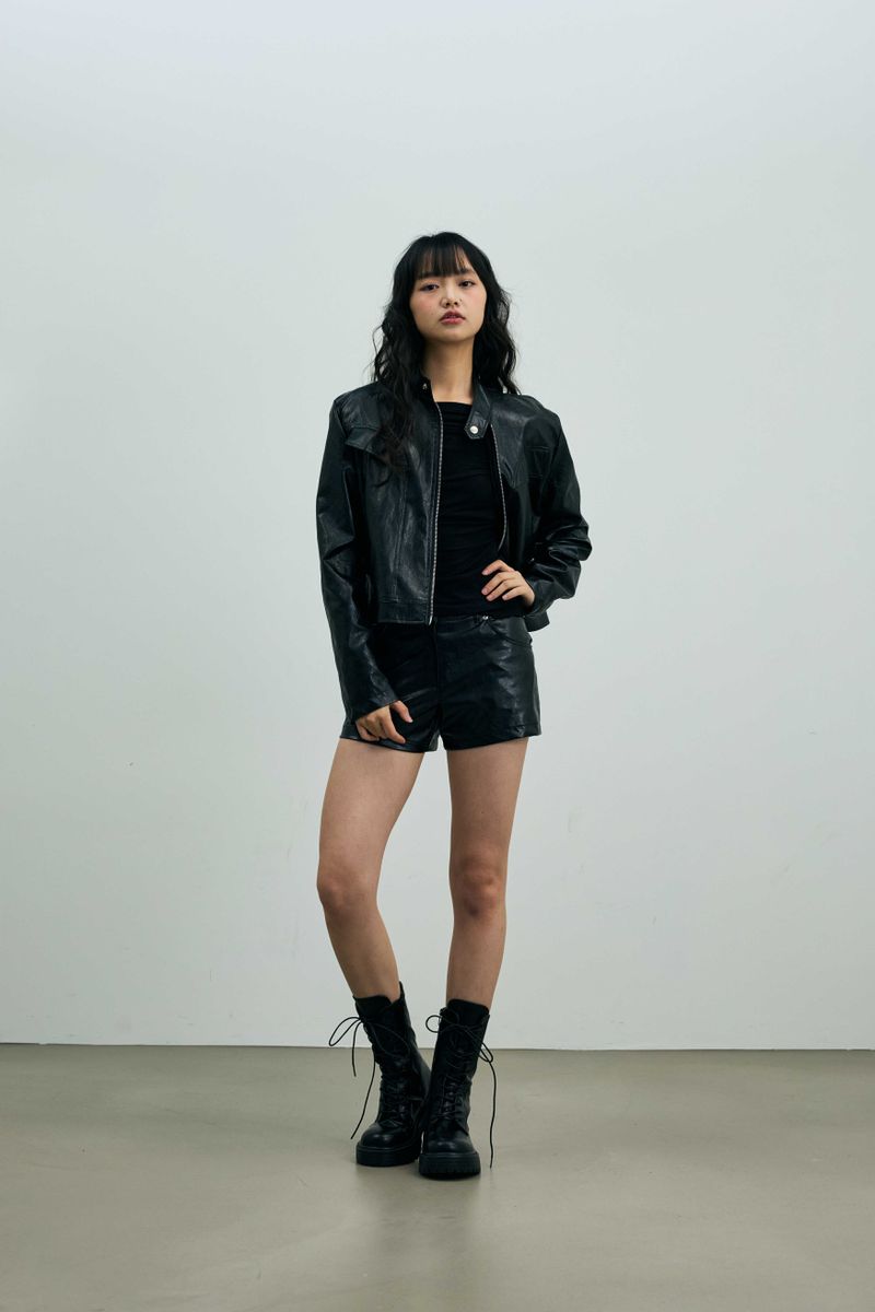 CLARI FAUX LEATHER JACKET / BLACK