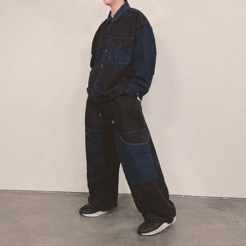 panel mix denim wide pants_blue