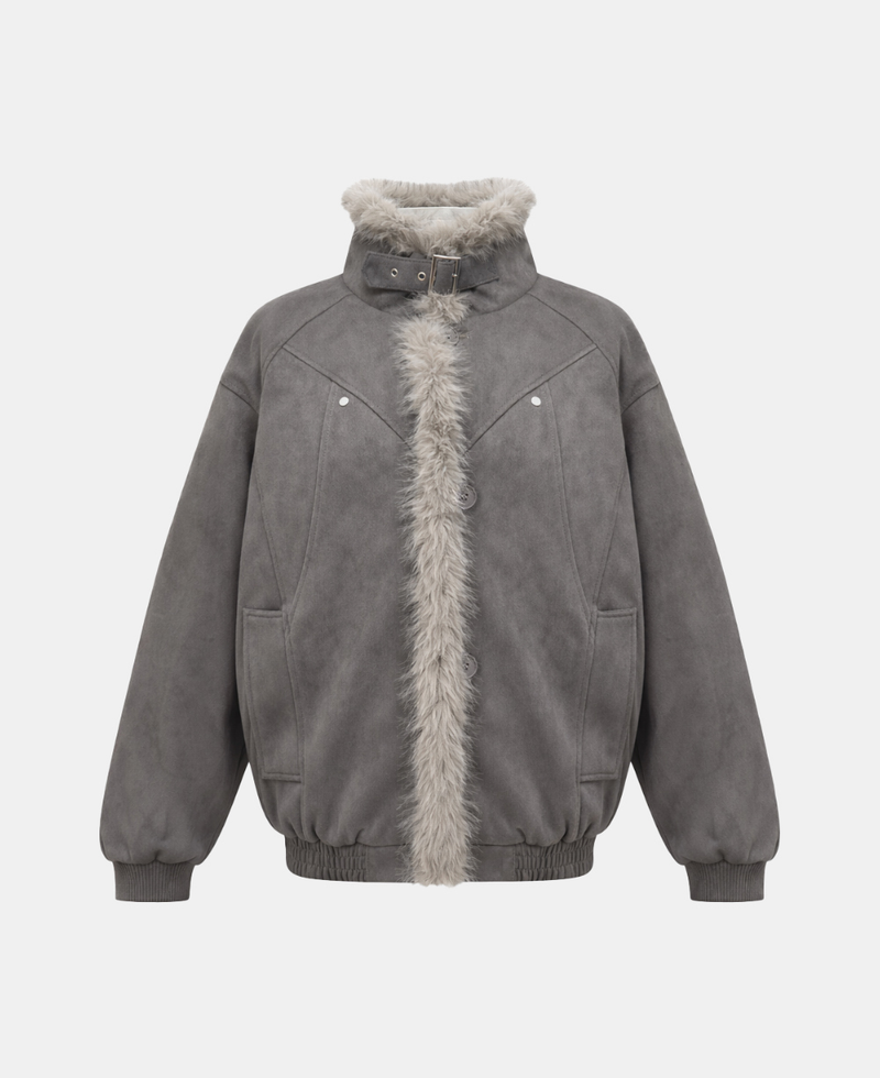 Aaron High-Neck Fur-Trim Short Mustang