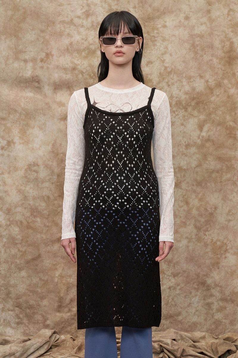 [22S] MESH ARGYLE KNIT ONE PIECE