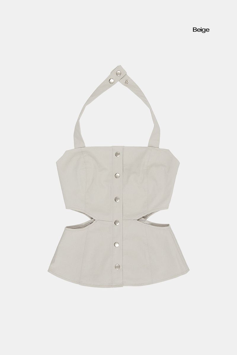 Denim snap cut out sleeveless top