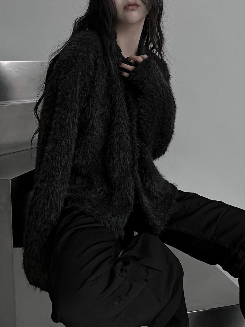 fuzzy airy round knit cardigan (2color)