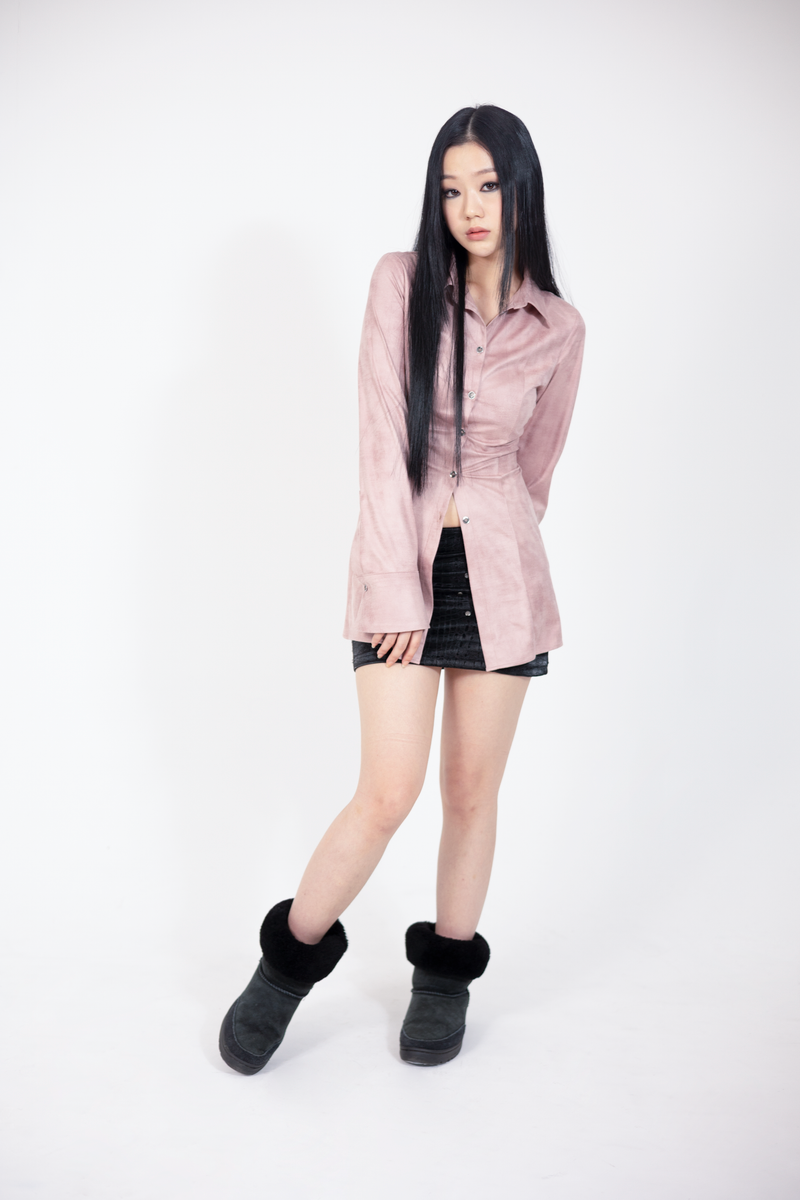 VINTAGE SUEDE LONG SHIRT #PINK