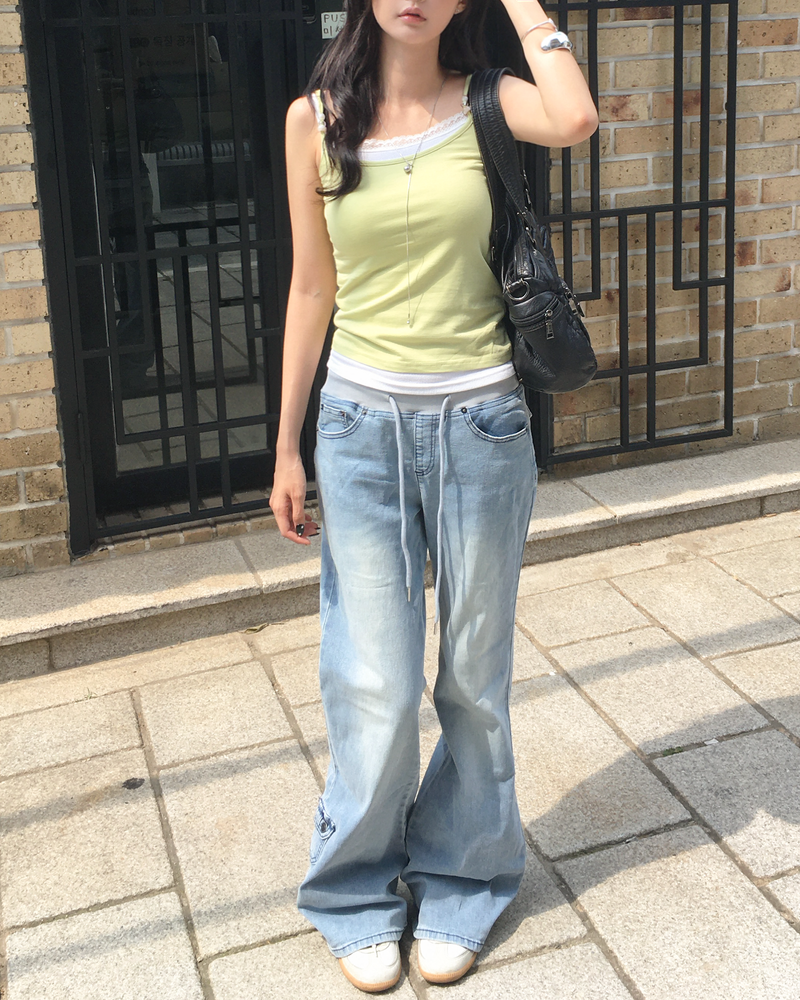 Banding pocket boots cut denim pants