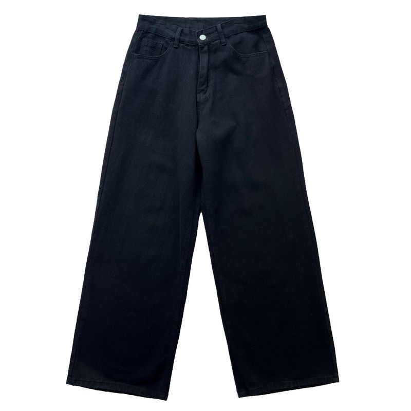 Y2K Back Point X Strap Bijo Wide Loose Fit Denim Long Pants (Black)