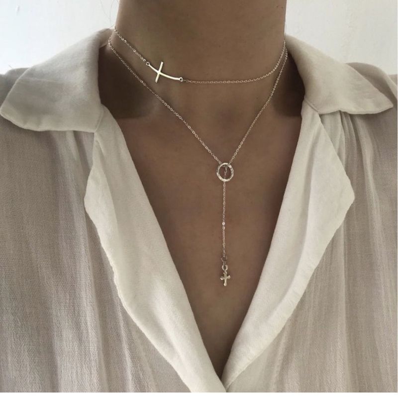Acer rojo(アセルロジョ)の「Silver Cross Choker Long Necklace Choker Necklace(Accessories)」