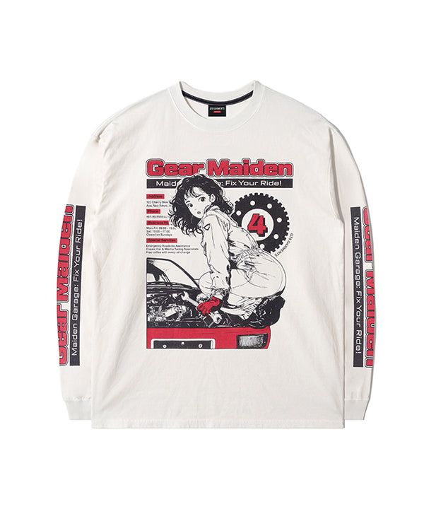QT8 GARMENTS（キューティーエイトガーメント）の「RG ギアメイデン ウォッシュド長袖Tシャツ（Ecru）（トップス）」