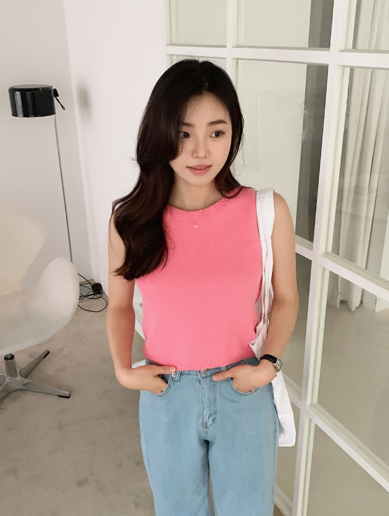 Plum Cotton100 Knit Sleeveles (4color)