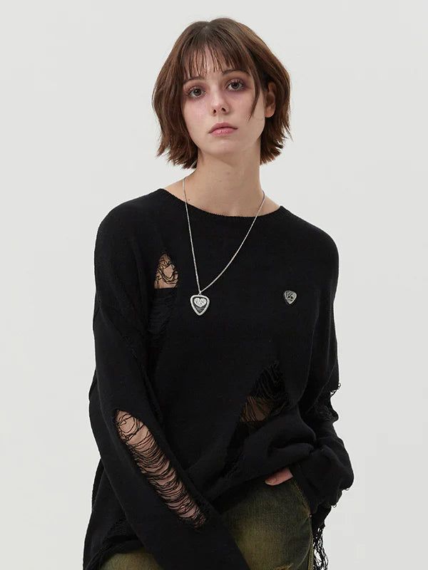 KIRSH（キルシー）の「PICK WAPPEN DAMAGE SUMMER KNIT - BLACK（Tops）」