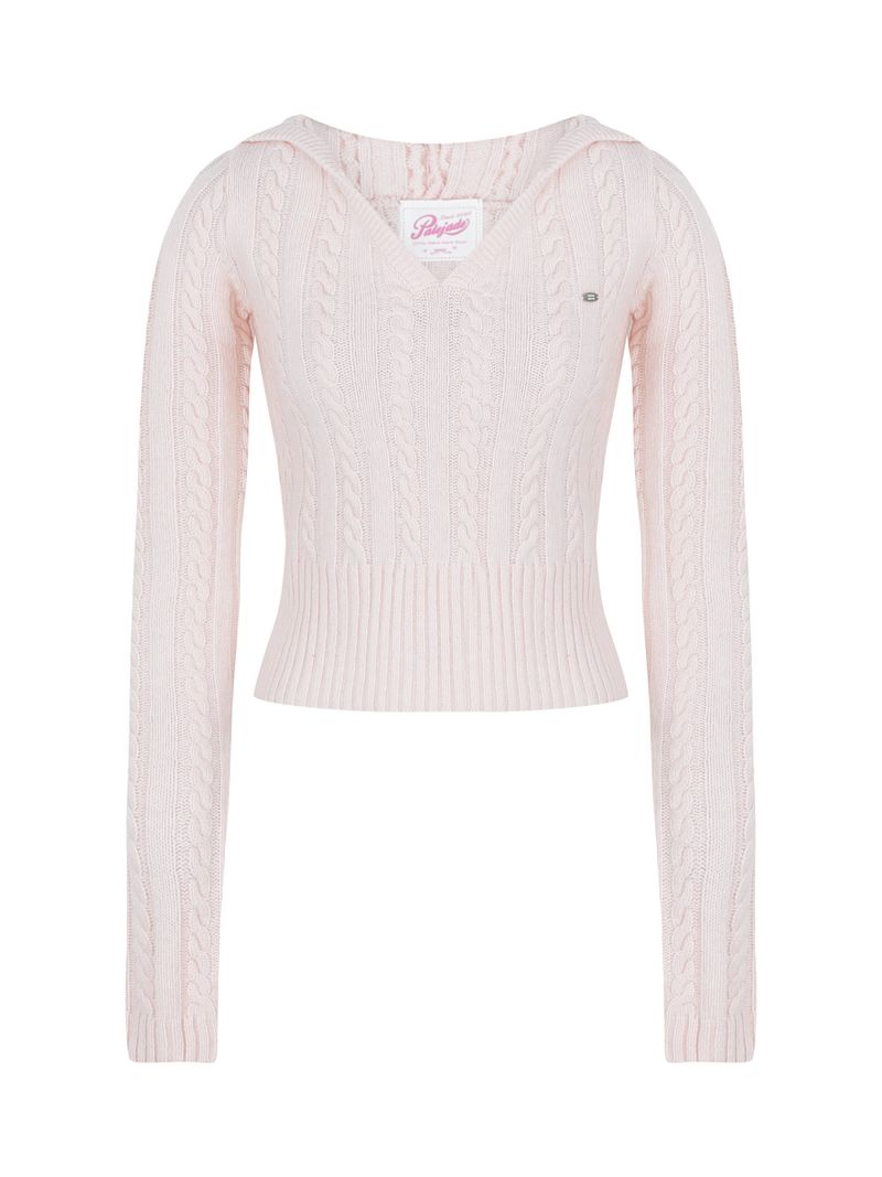Cable V-Neck Hooded Knit