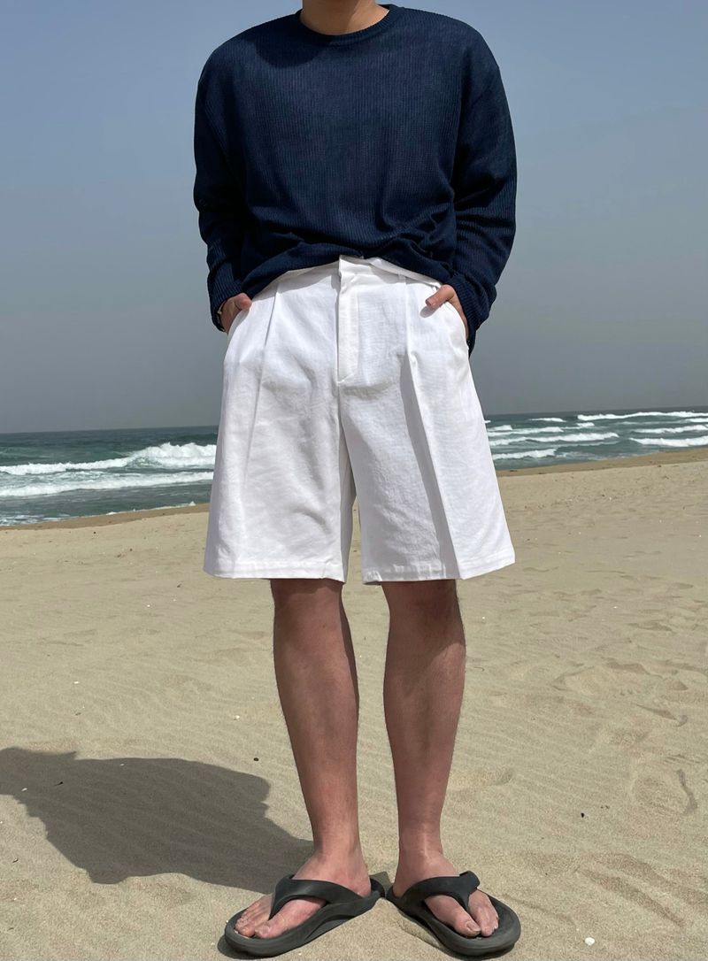 PORT COTTON TWO TUCK HALF PANTS(5COLOR)
