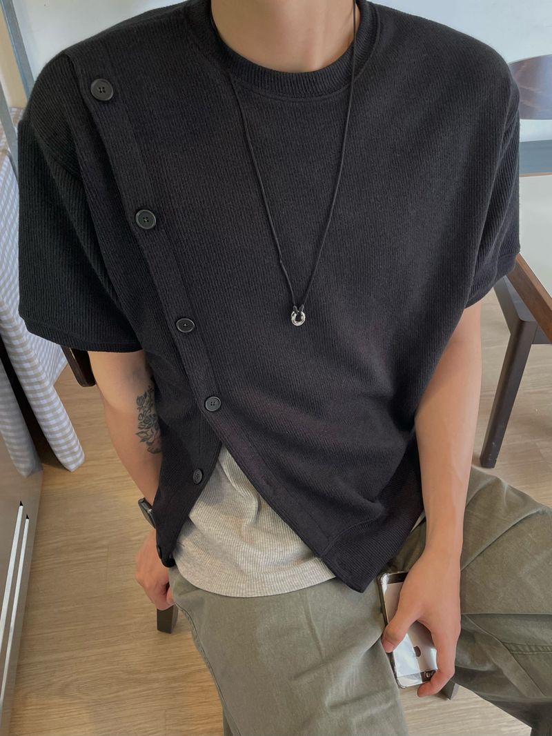 Slit Side Button Short-Sleeve Knit