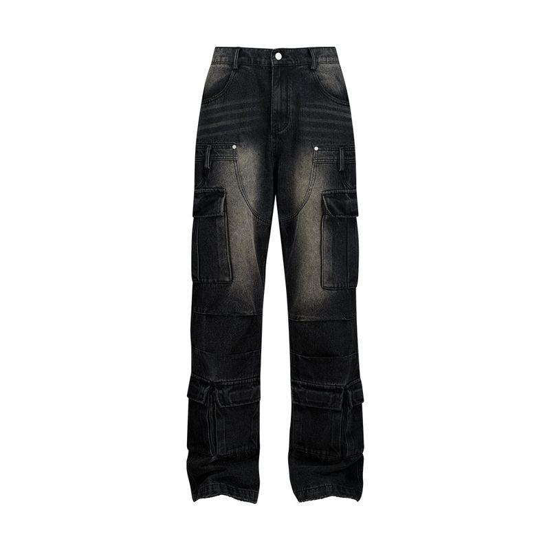 Semi Flare Washed Denim Pants_Black
