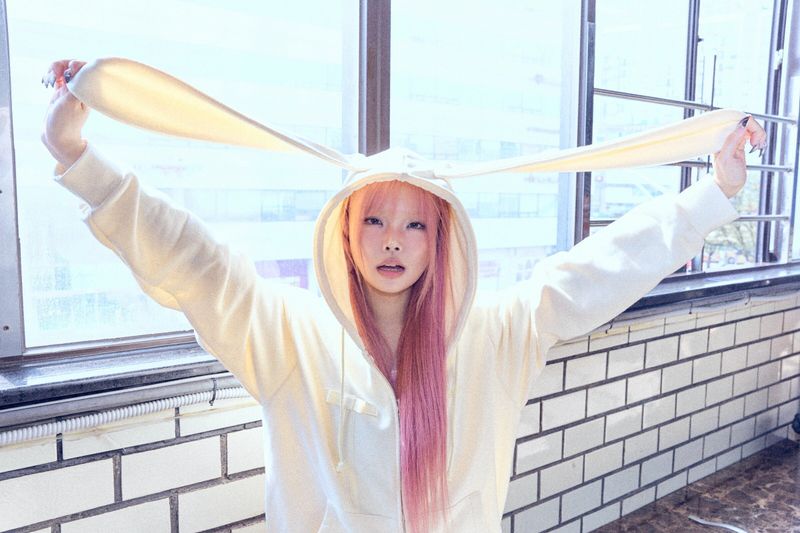 Ribbon bunny hood zip-up (soft yellow)