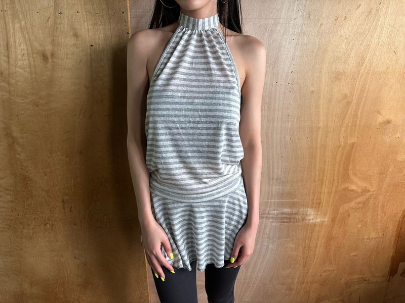 sheer stripe halter top