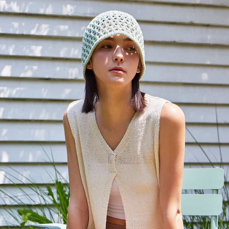 VZ Long Label Punching Knit Bucket Hat / Green