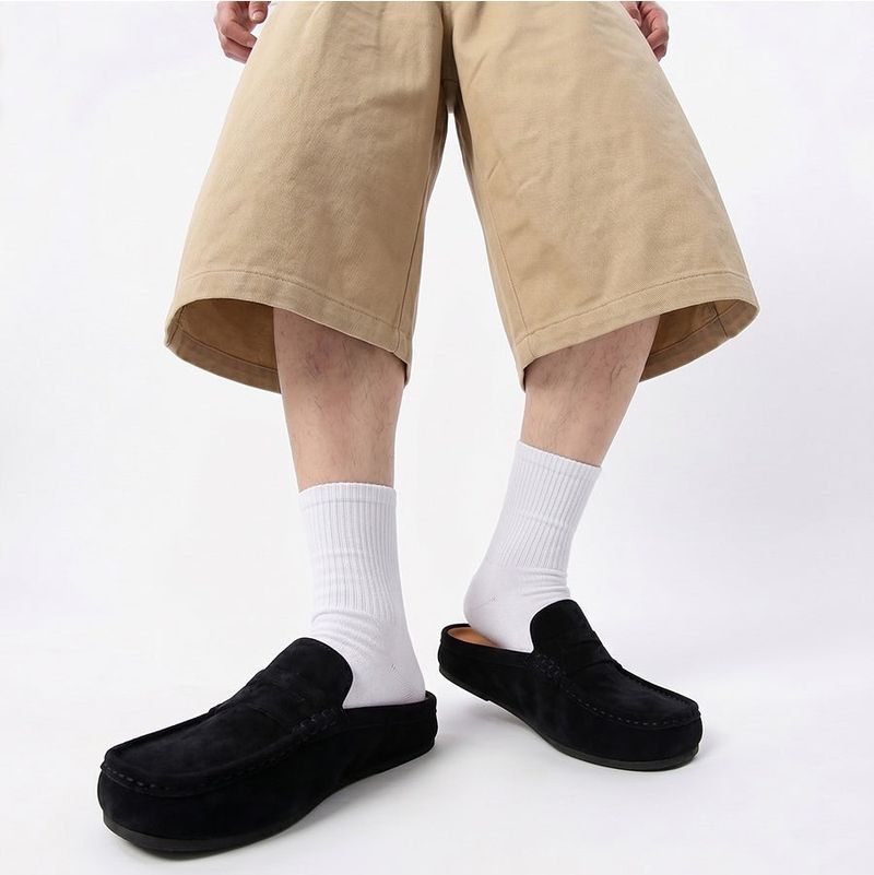 Suede Loafer Slides Black