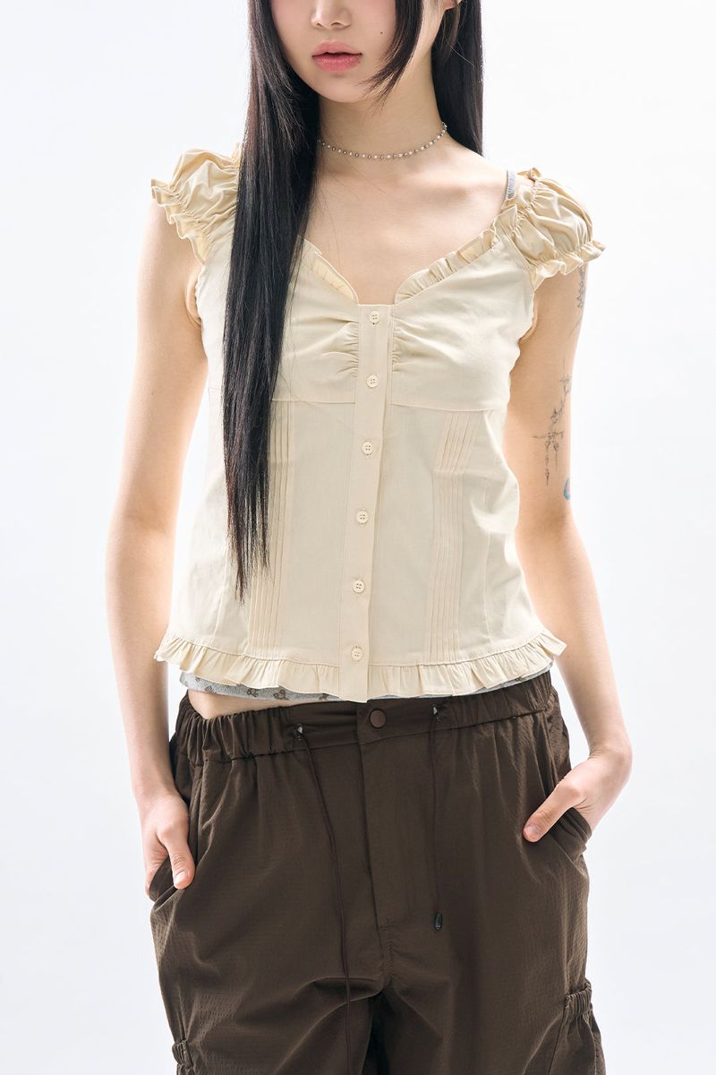 Maria frill puff blouse