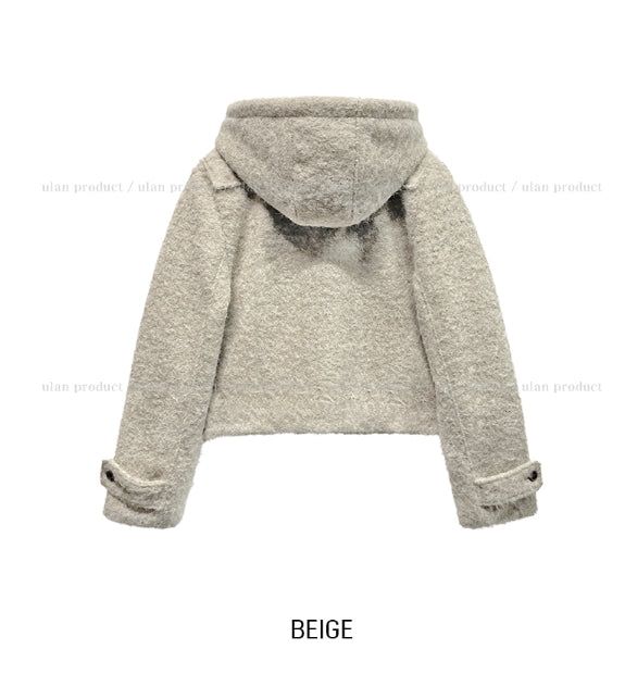 [wool 20%] Dawson Hairy Hooded Duffle Coat