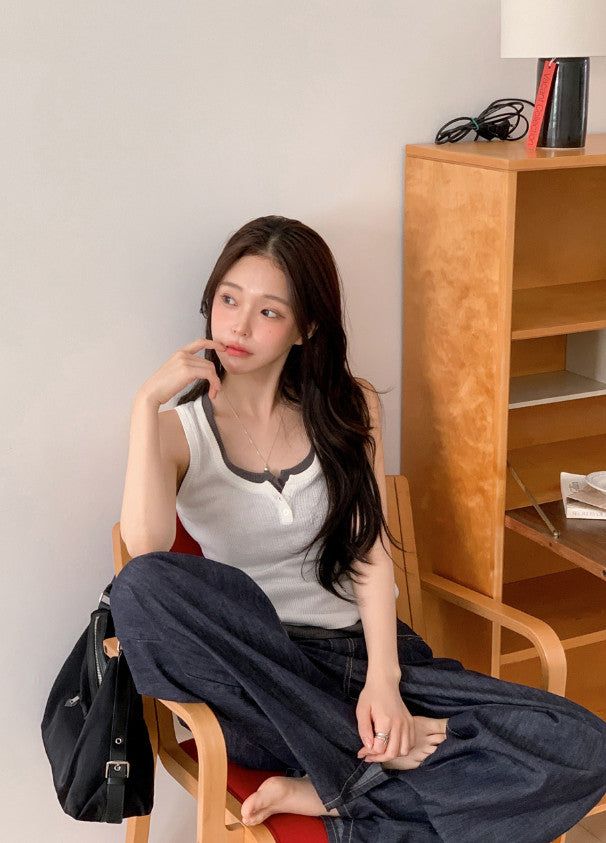 #Button Point Rib Sleeveless (3color)
