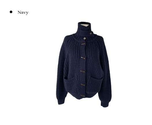 Rucker High Neck Duffle Button Knit Cardigan