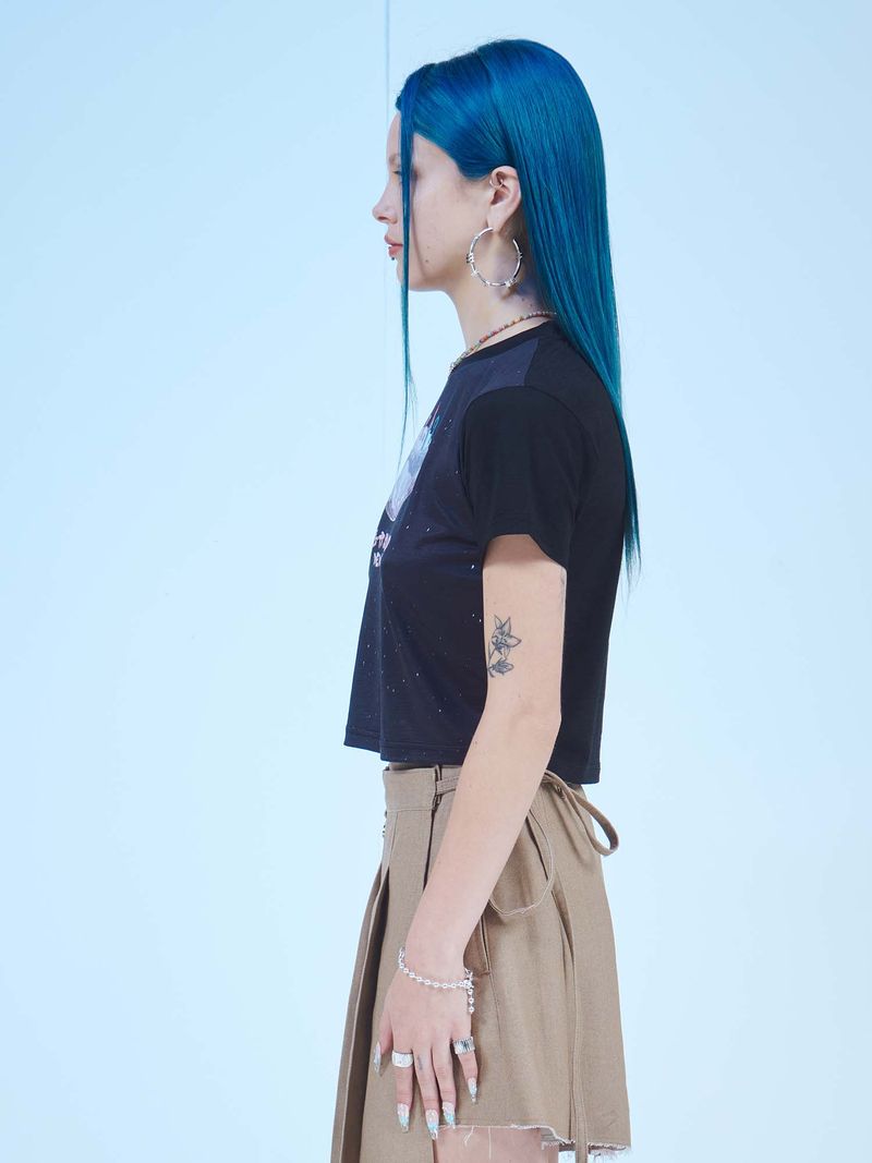 NEVER DIE CROP T-SHIRTS(BK)