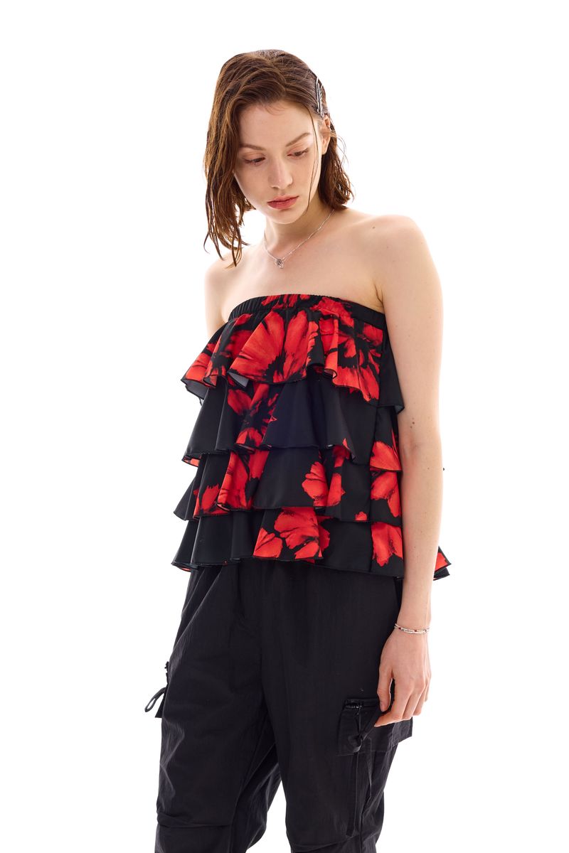 FLUTTER FRILL TOP SKIRT / RED