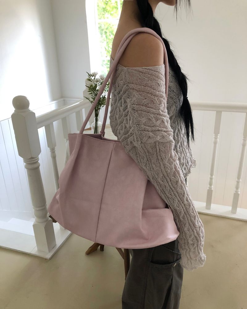 Pecan Leather Shirring Shoulder Bag