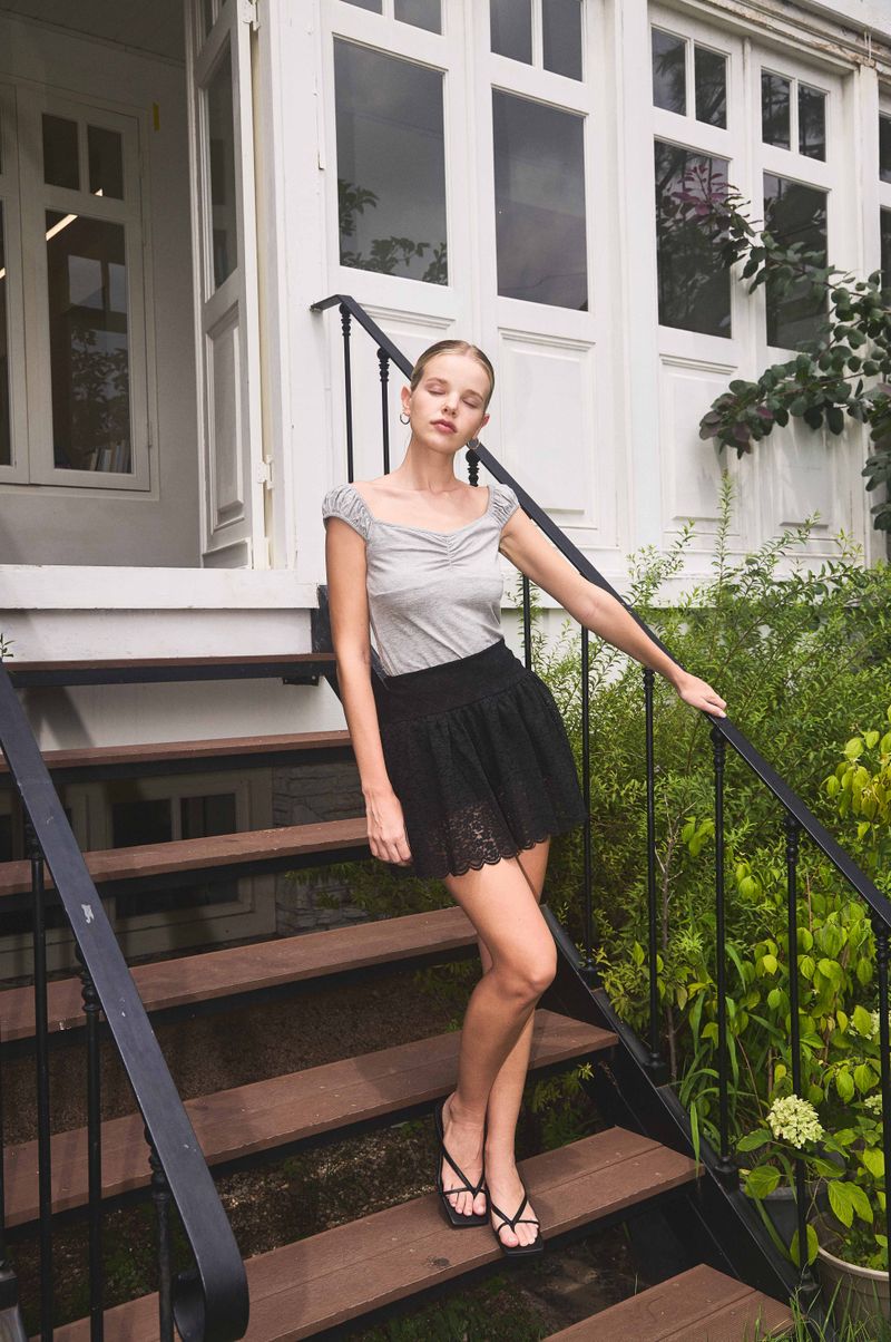 OFF SHOULDER SHIRRING TOP / MELANGE