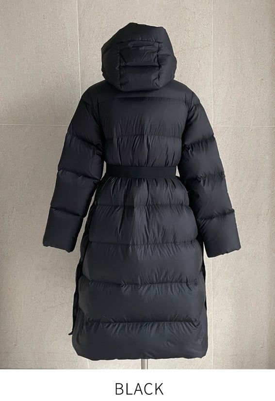 [Duck Down100%] Meju Side Button Hood Long Padding (Belt Set)