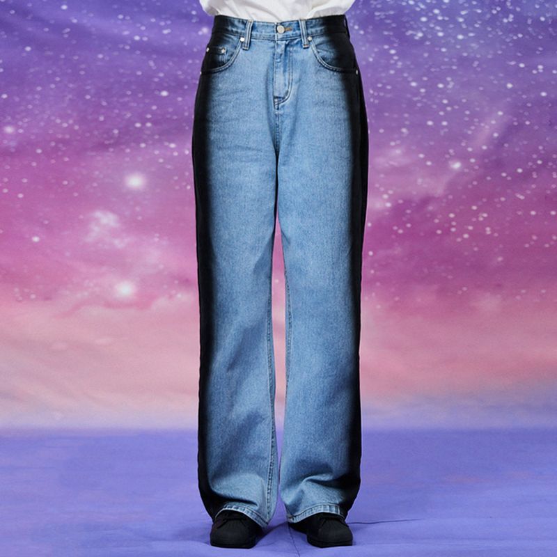 Side painting wide denim pants